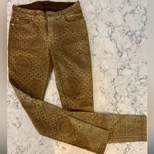7 For All Mankind Gold Metallic Floral Patterned Jean